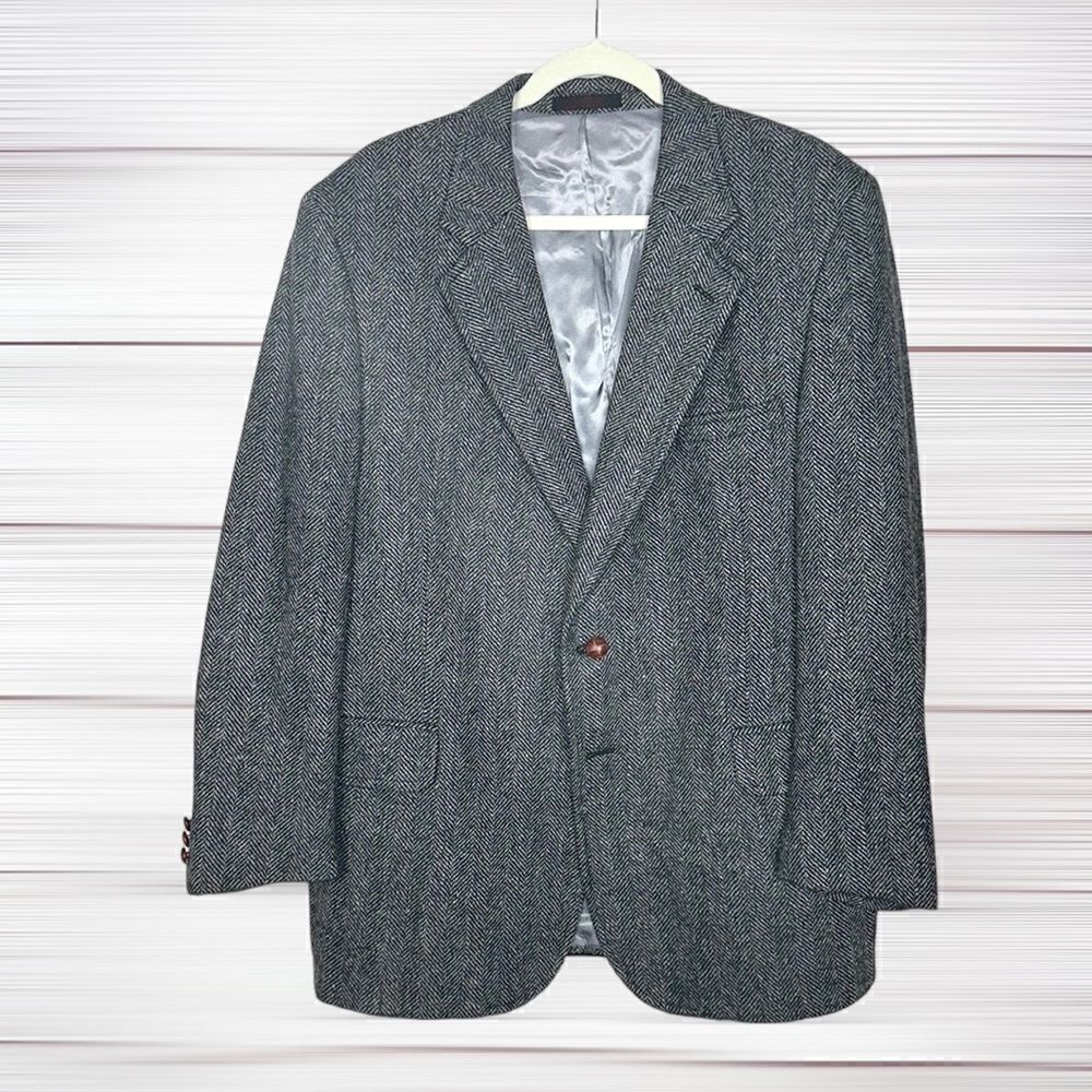 Christopher Brooks Gray Wool Two-Button Single Vent Herringbone Sport Coat 42R